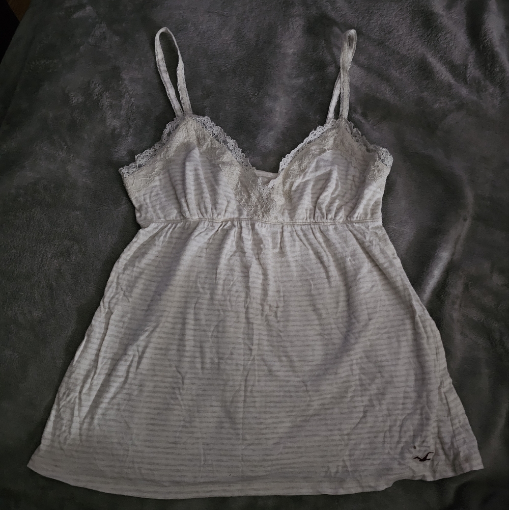 Y2k Hollister striped lace trim babydoll tank Medium